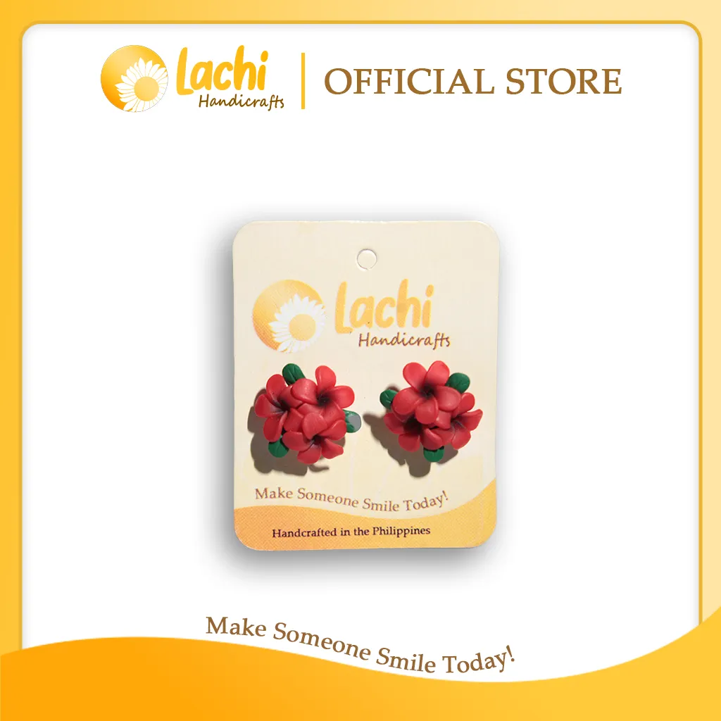 [PL-RD-ERSBQ] Lachi - Red Plumeria Earring Stud (BQ)