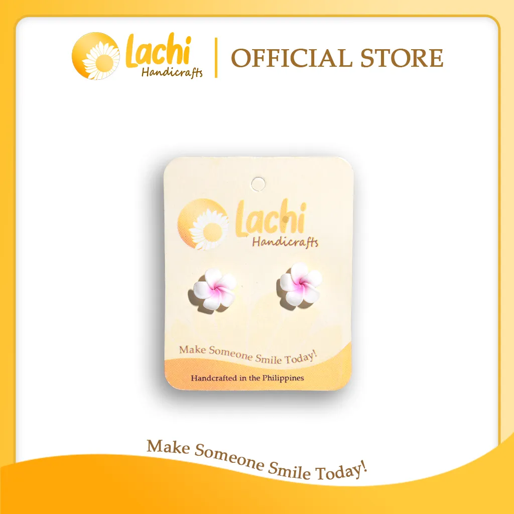 [PL-WHPK-ERSS] Lachi - White/Pink Plumeria Earring Stud (S)