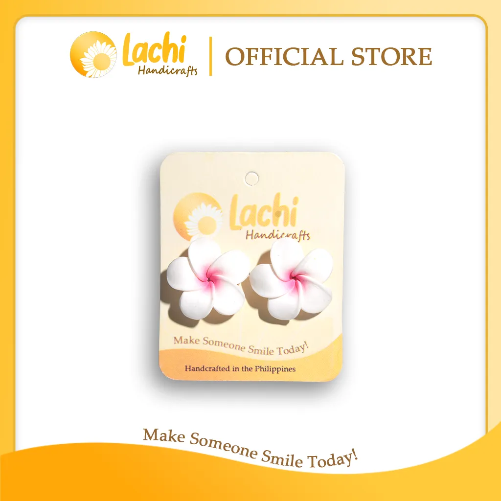 Lachi - White/Pink Plumeria Earring Stud (L)