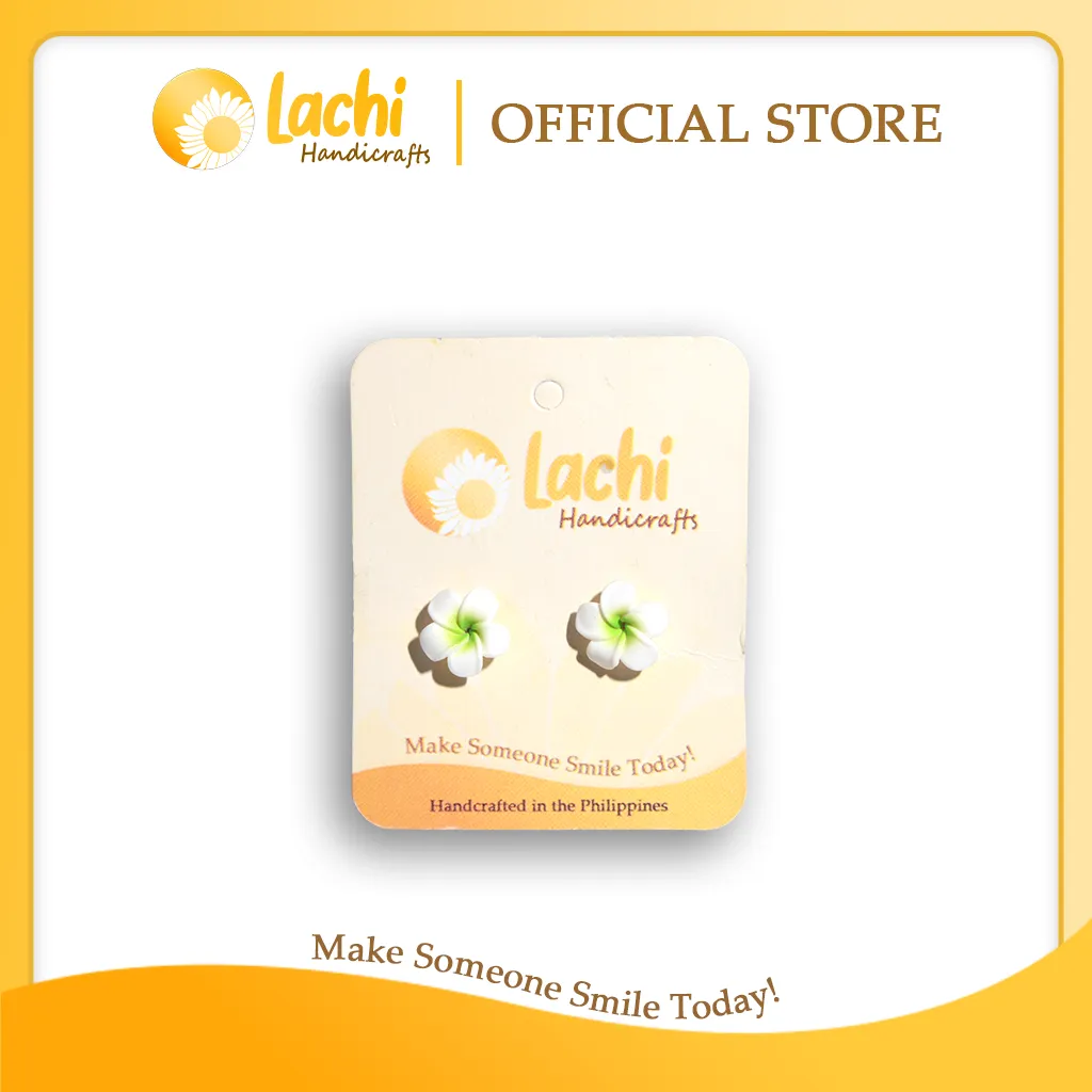[PL-WHGR-ERSS] Lachi - White/Green Plumeria Earring Stud (S)