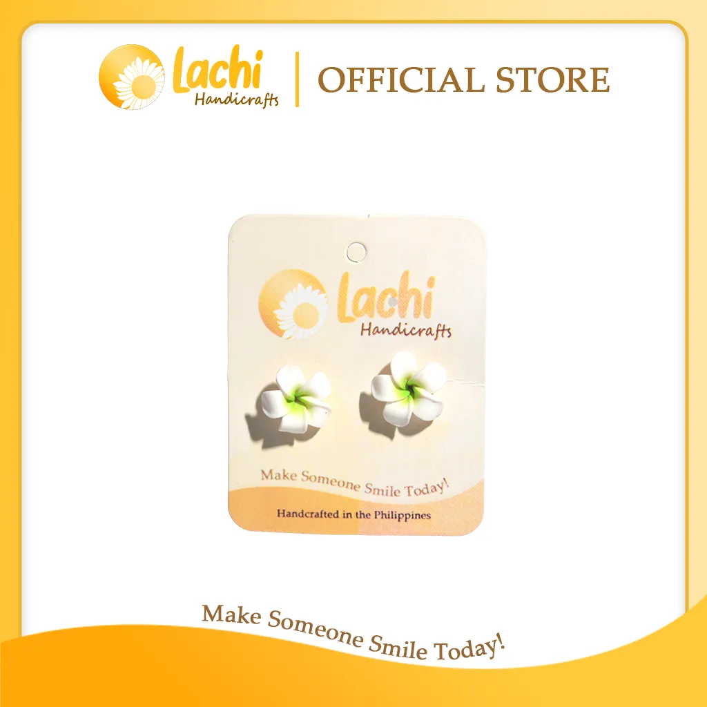 [PL-WHGR-ERSM] Lachi - White/Green Plumeria Earring Stud (M)