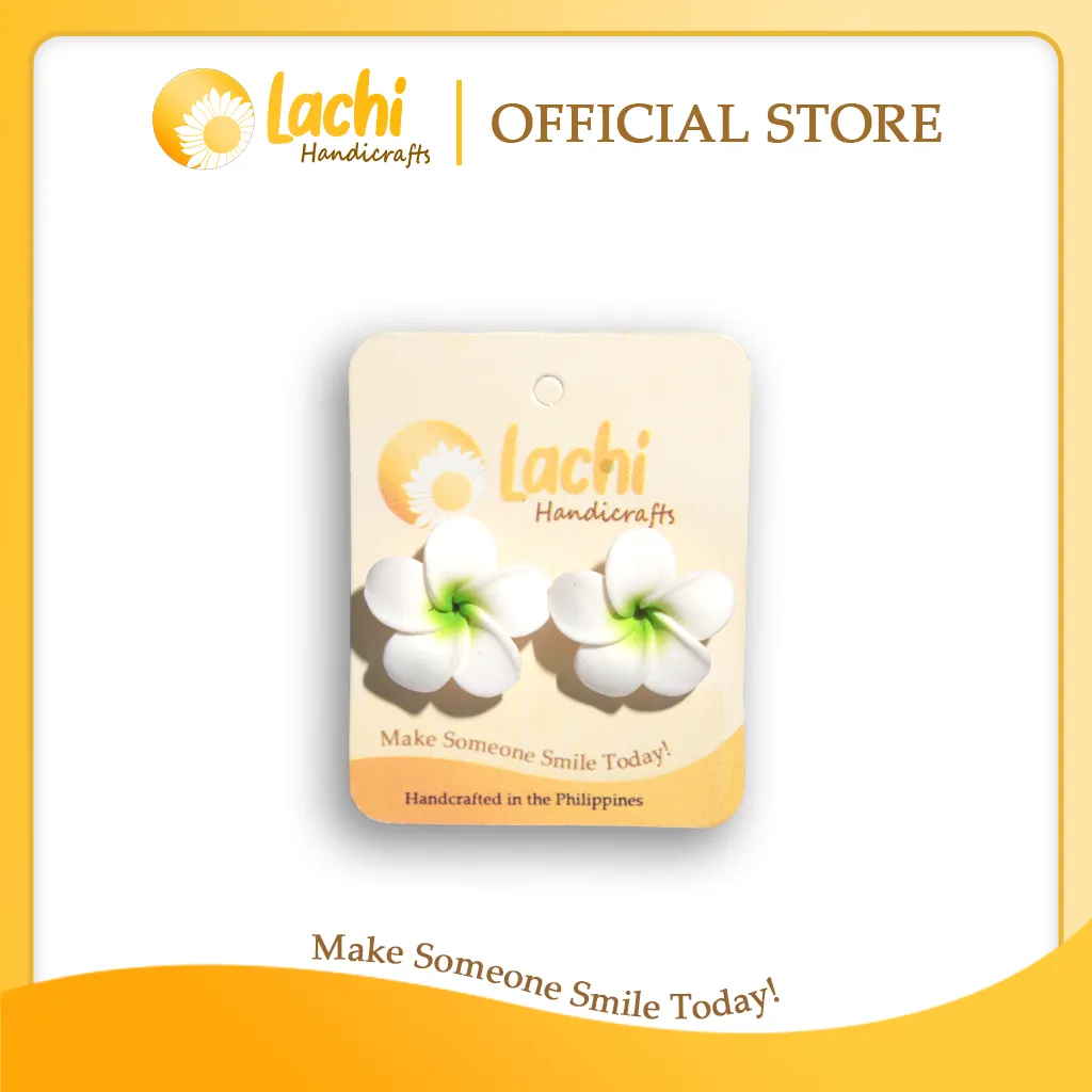 Lachi - White/Green Plumeria Earring Stud (L)