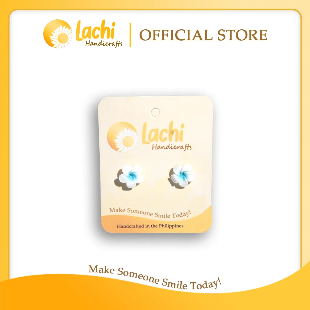 [PL-WHBL-ERSS] Lachi - White/Blue Plumeria Earring Stud  (S)