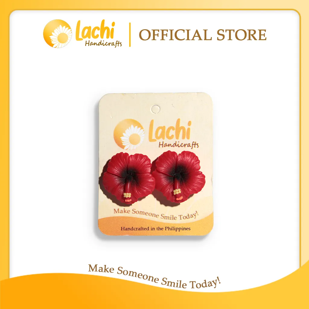 Lachi - Red Hibiscus Earring Stud (L)