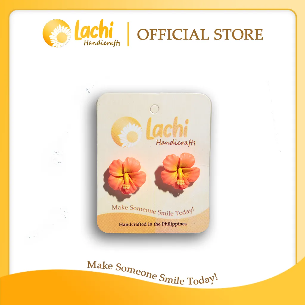 [HB-OR-ERSM] Lachi - Orange Hibiscus Earring Stud (M)