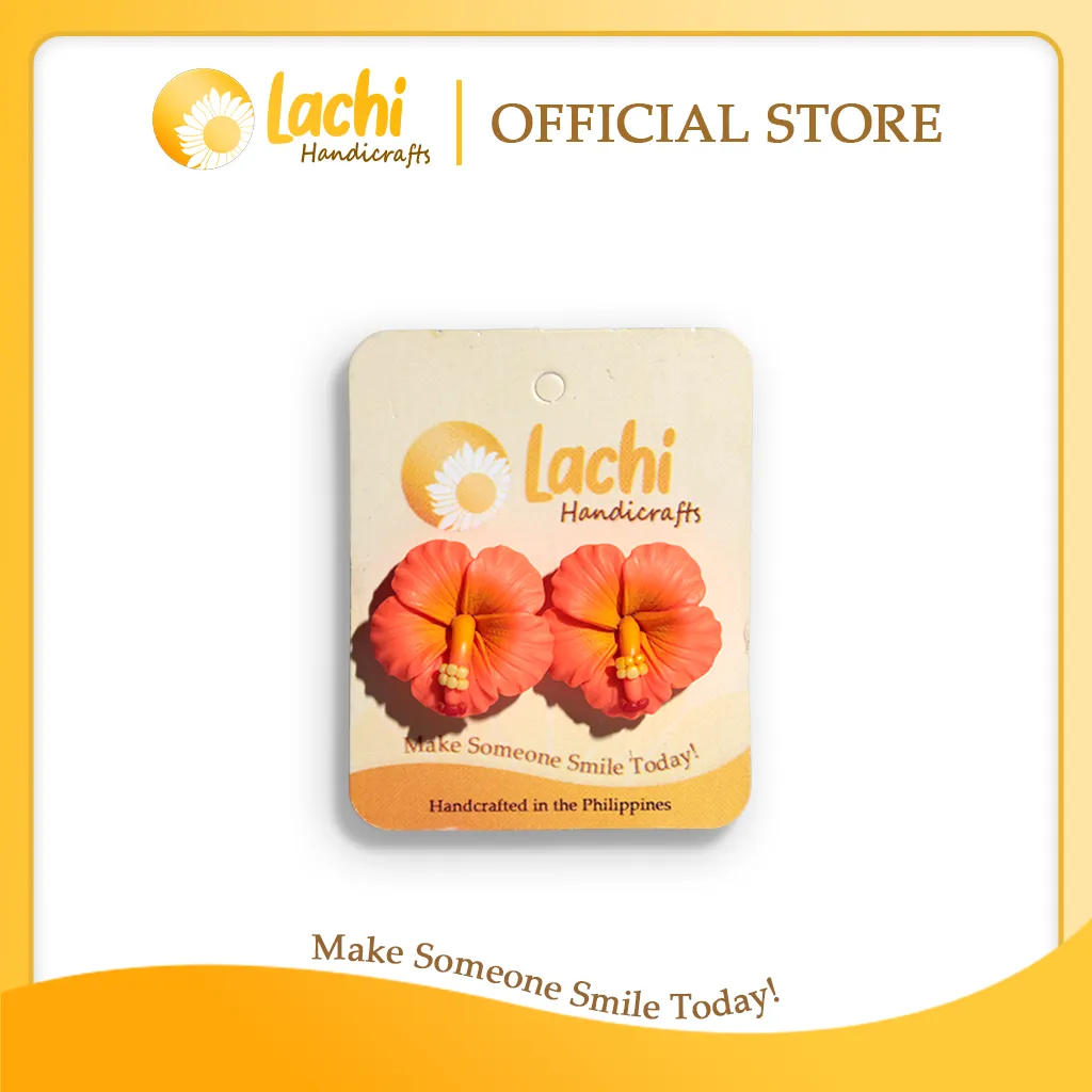 Lachi - Orange Hibiscus Earring Stud (L)