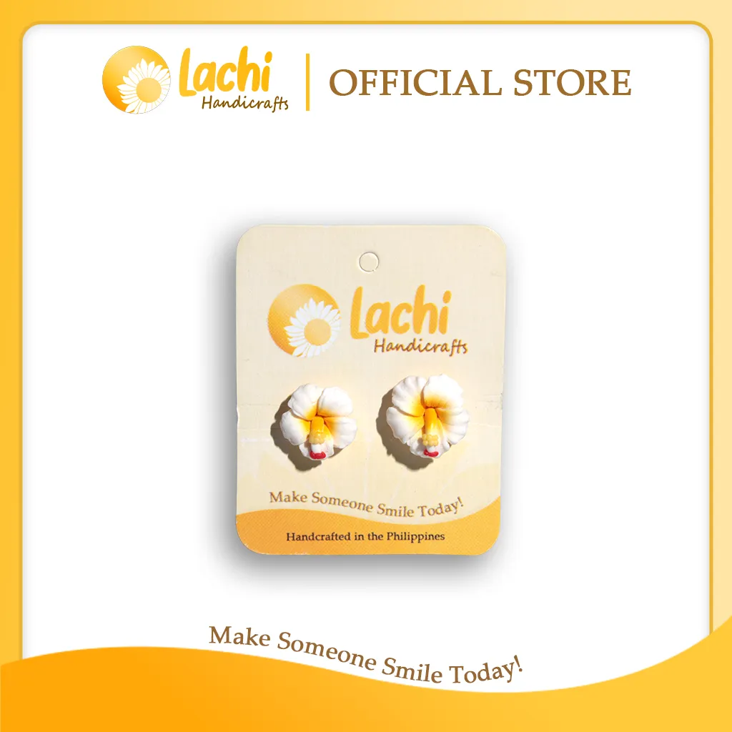 [HB-WHYW-ERSM] Lachi - White/Yellow Hibiscus Earring Stud (M)