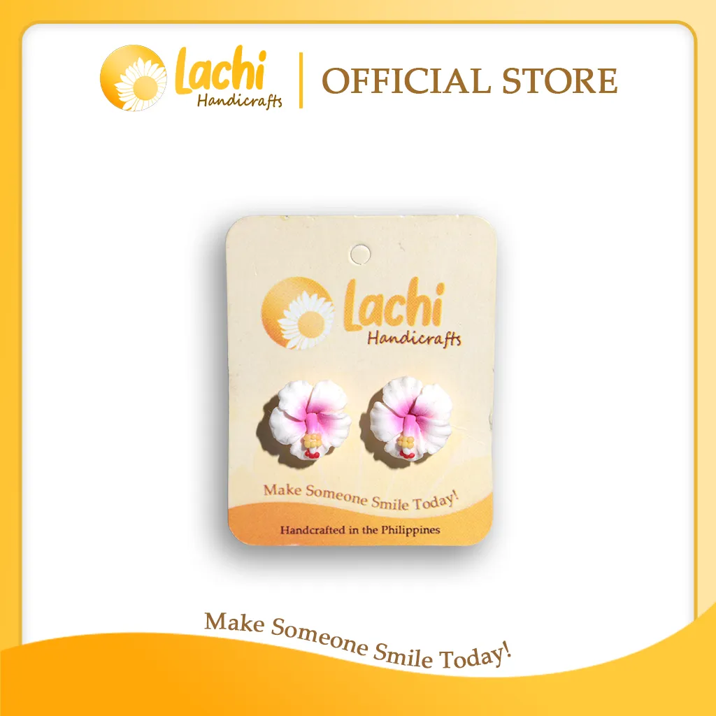 [HB-WHPK-ERSM] Lachi - White/Pink Hibiscus Earring Stud (M)