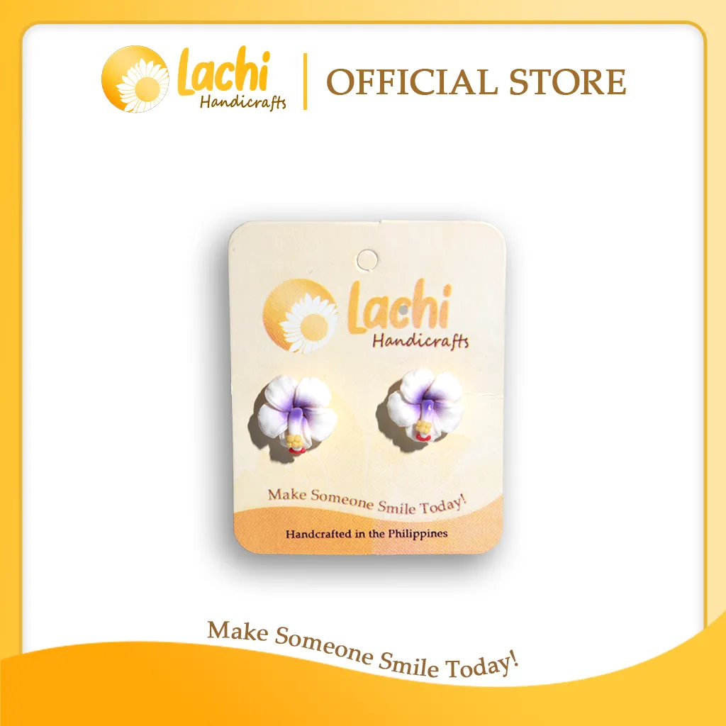 [HB-WHPR-ERSS] Lachi - White/Purple Hibiscus Earring Stud (S)