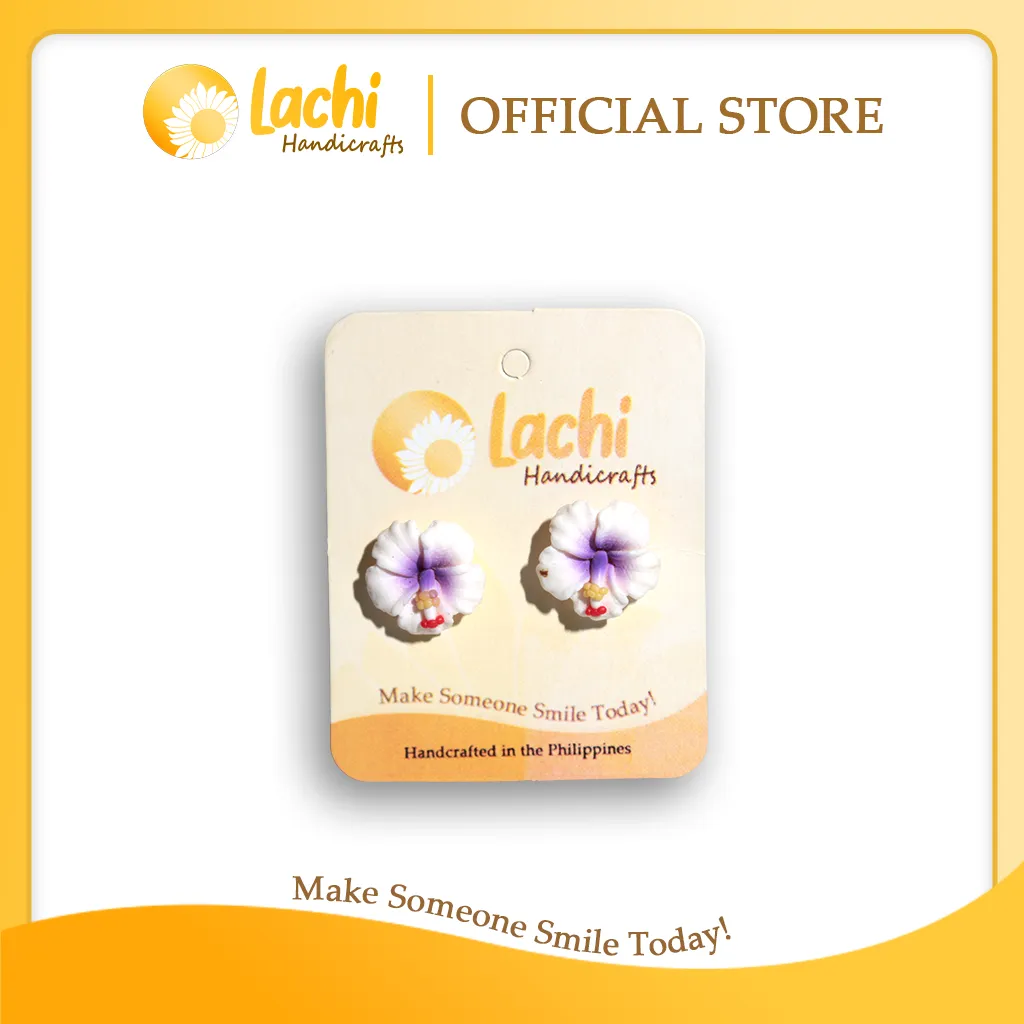 [HB-WHPR-ERSM] Lachi - White/Purple Hibiscus Earring Stud (M)