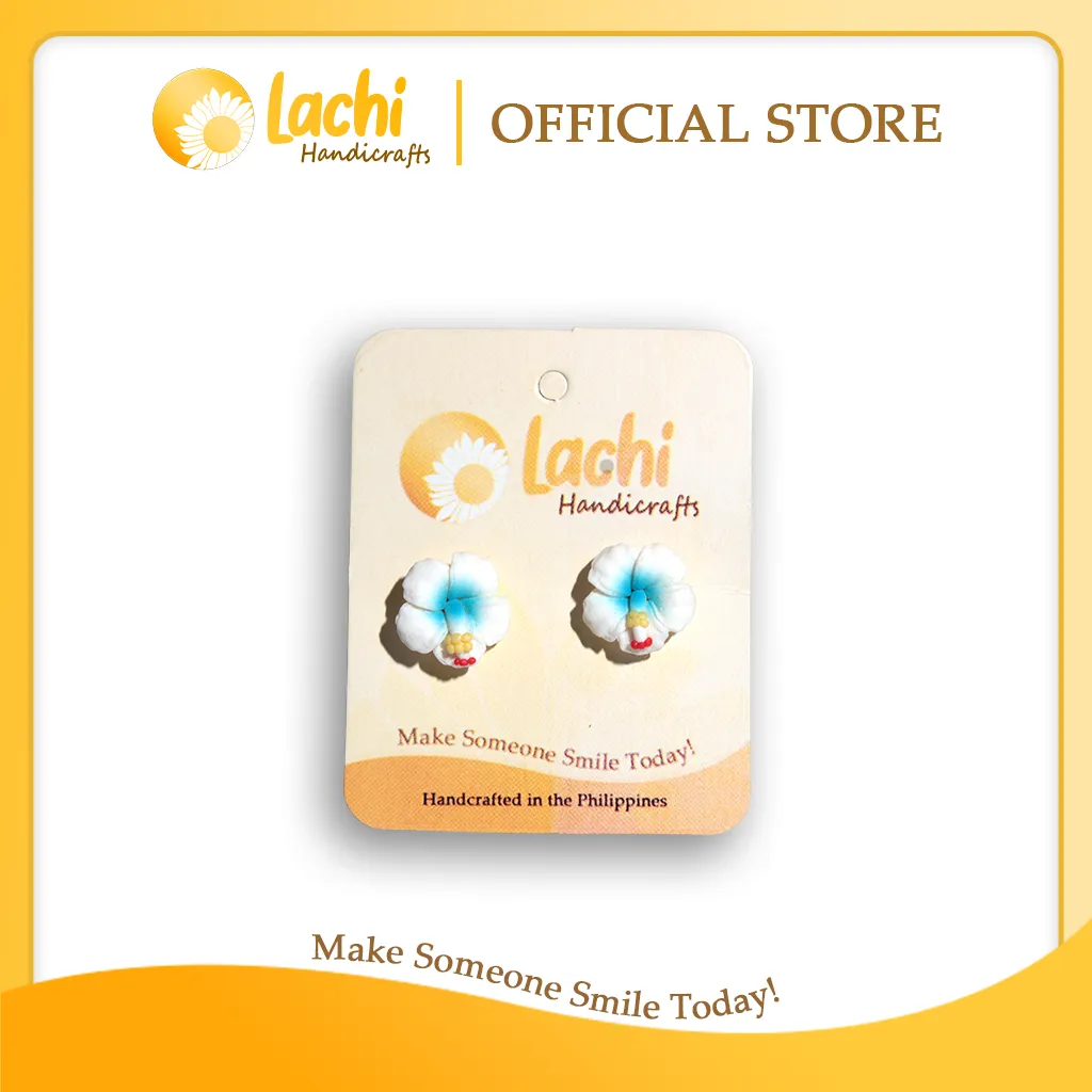 [HB-WHBL-ERSS] Lachi - White/Blue Hibiscus Earring Stud (S)