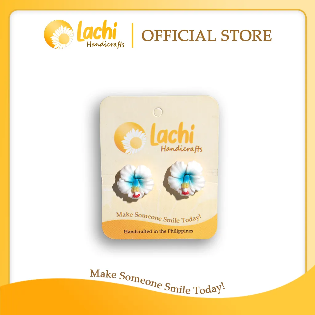 Lachi - White/Blue Hibiscus Earring Stud (M)
