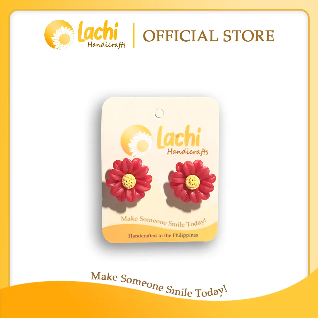 [DS-RDYW-ERSM] Lachi - Red/Yellow Daisy Earring Stud (M)