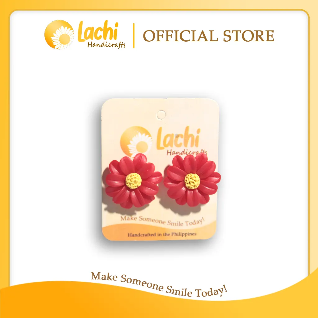 [DS-RDYW-ERSL] Lachi - Red/Yellow Daisy Earring Stud (L)