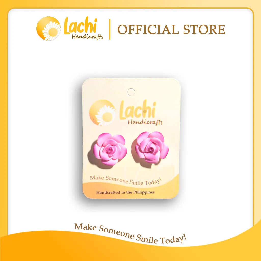 [RS-PK-ERSM] Lachi - Pink Rose Earring Stud (M)