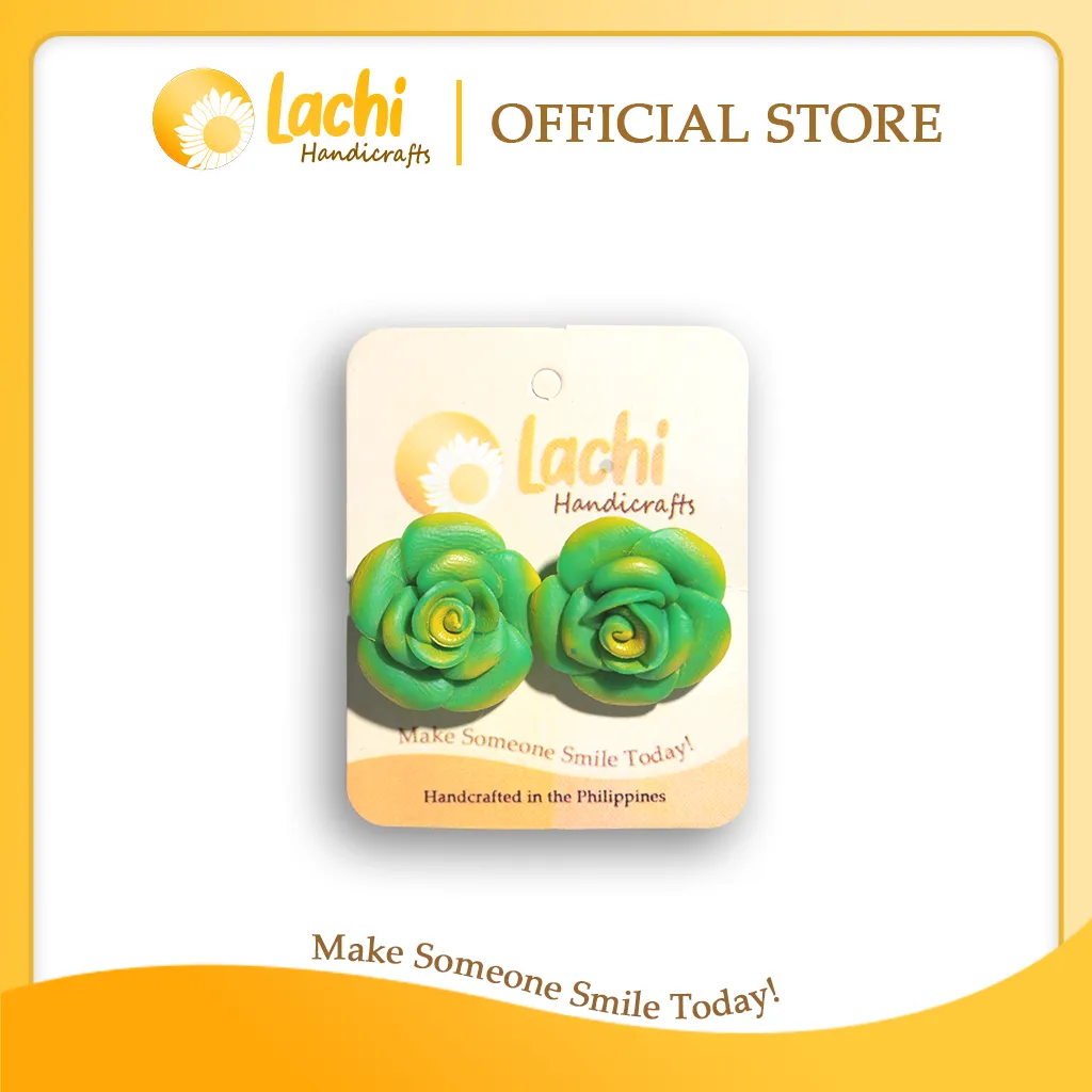 [RS-GR-ERSL] Lachi - Green Rose Earring Stud (L)