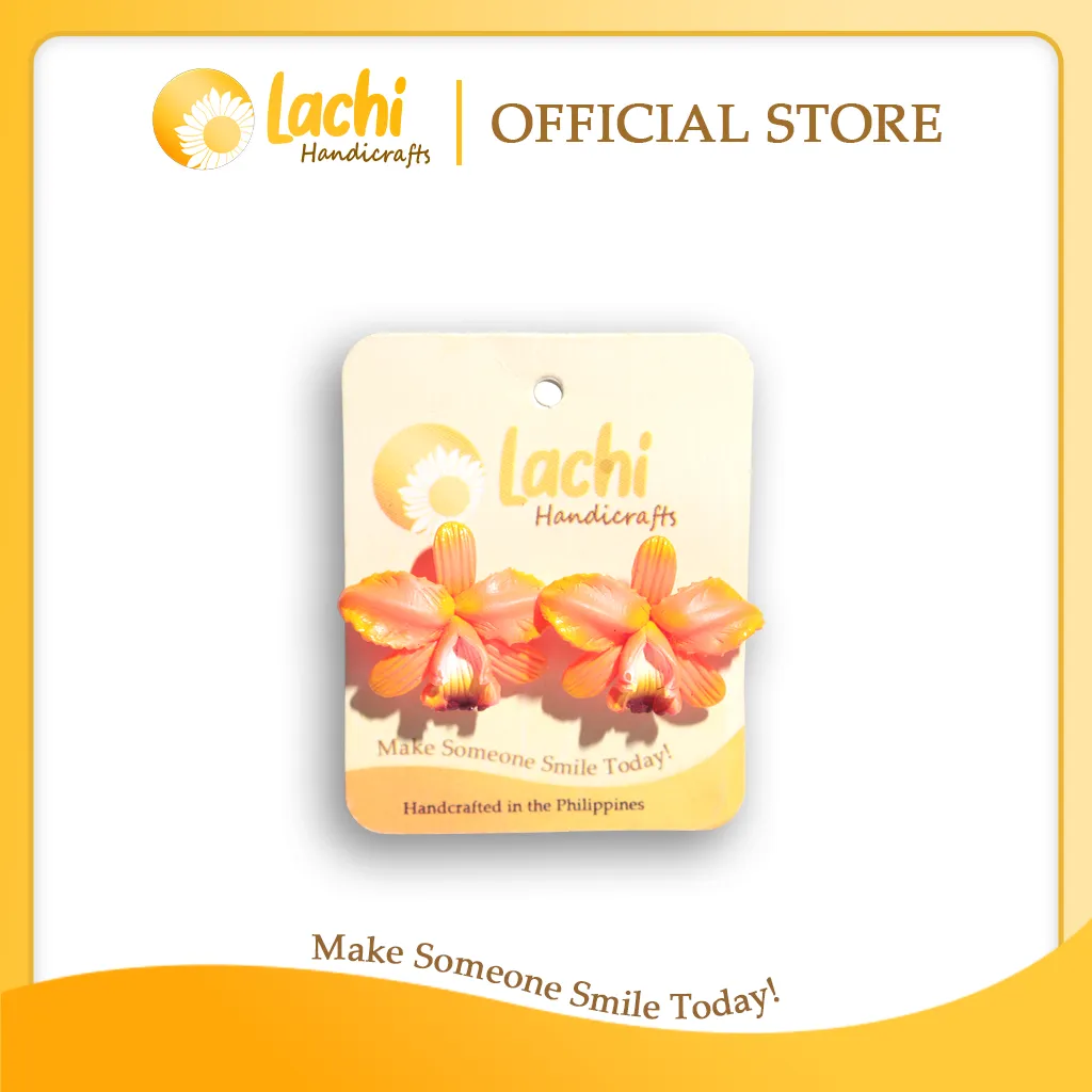 Lachi - Orange Orchid Earring Stud (XL)