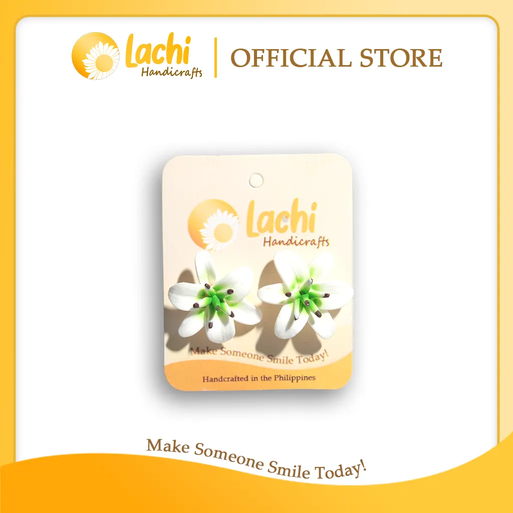 [LY-WHGR-ERSXL] Lachi - White/Green Lily Earring Stud (XL)
