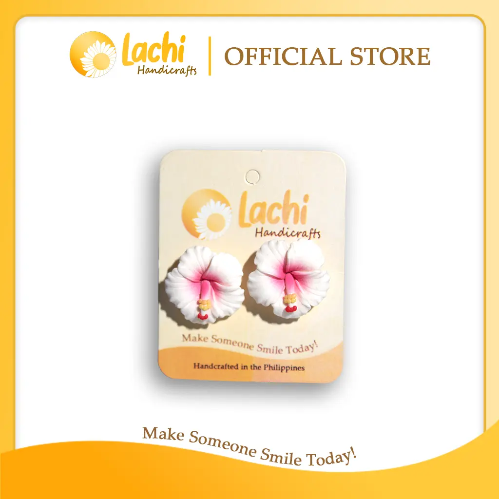 Lachi - White/Pink Hibiscus Earring (L)