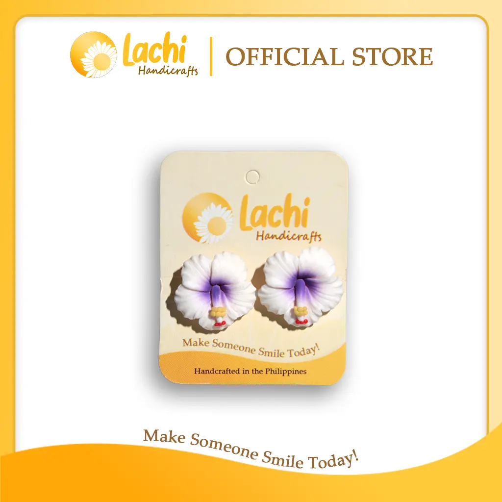 Lachi - White/Purple Hibiscus Earring (L)