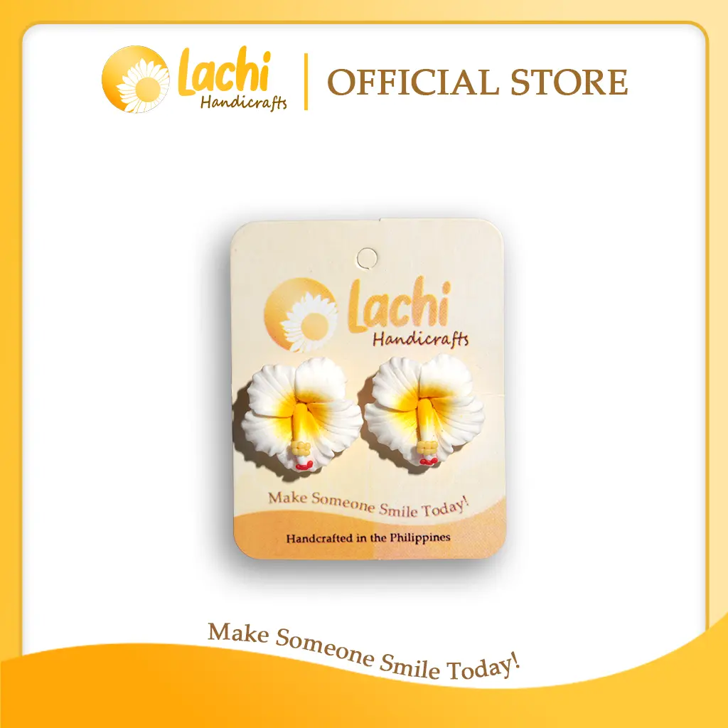 Lachi - White/Yellow Hibiscus Earring (L)