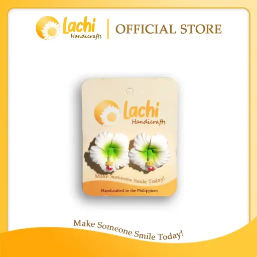 [HB-WHGR-ERSL] Lachi - White/Green Hibiscus Earring (L)