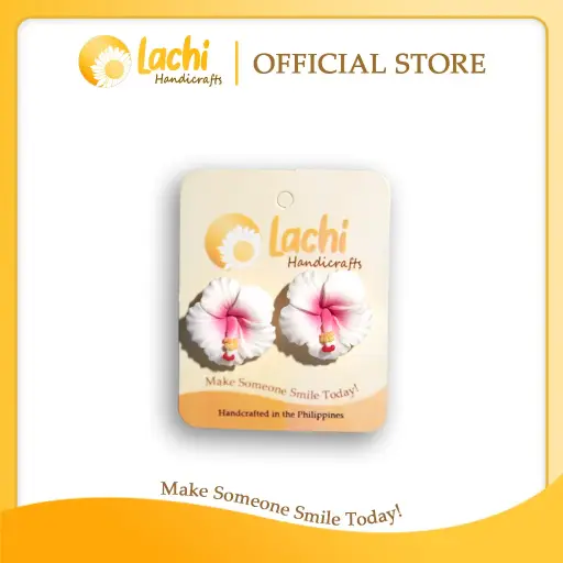 [HB-WHPK-ERSL] Lachi - White/Pink Hibiscus Earring (L)