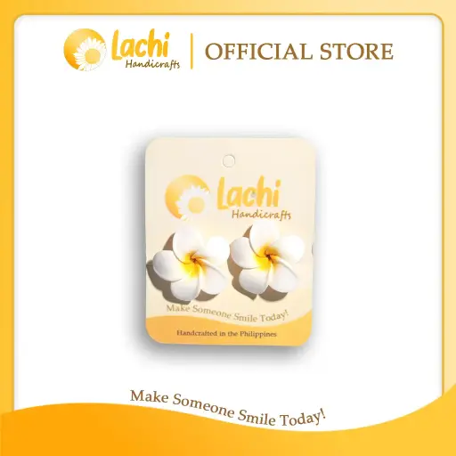 [PL-WHYW-ERSL] Lachi - White/Yellow Plumeria Earring (L)