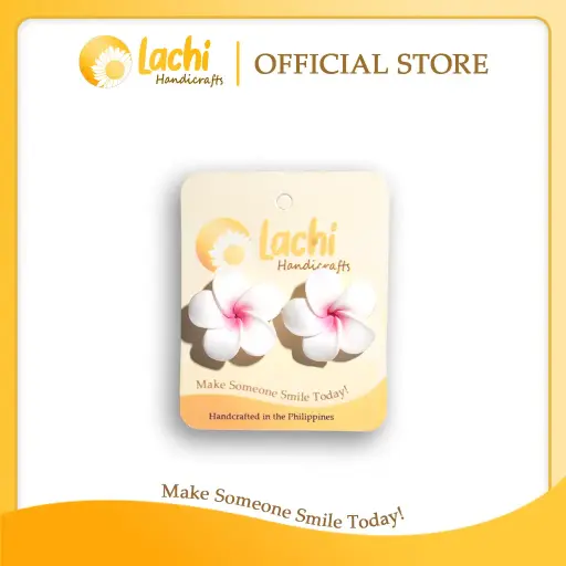 [PL-WHPK-ERSL] Lachi - White/Pink Plumeria Earring (L)